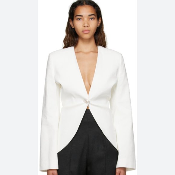 NWT GIA STUDIOS White Linen Blazer with Pearl Button - Picture 1 of 7